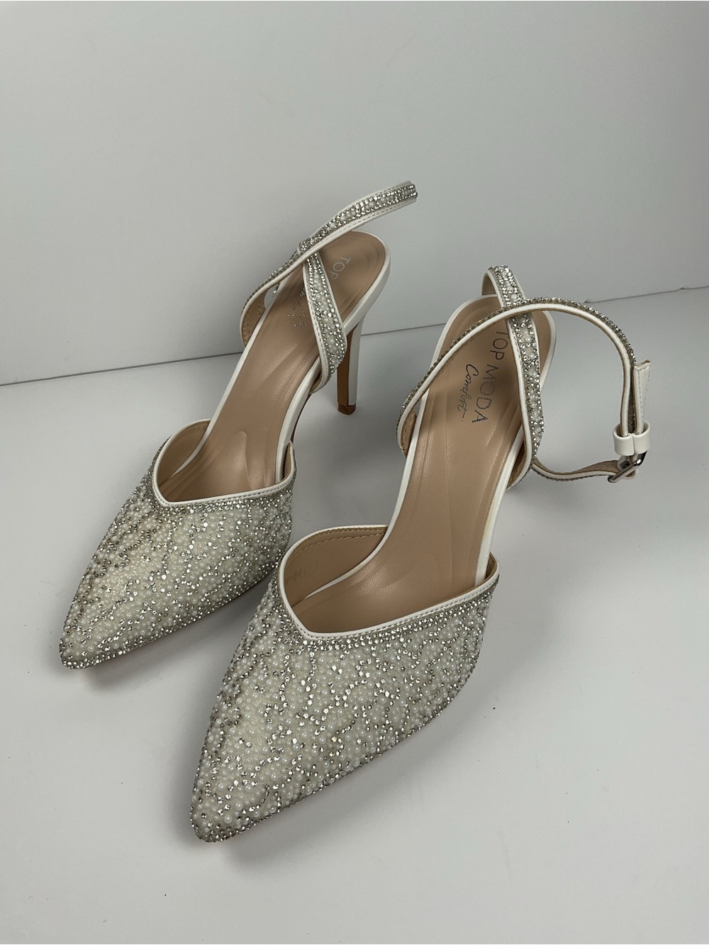 Top Moda Comfort Pearl & Rhinestone Slingback Heels Size 8 - Picture 3 of 12